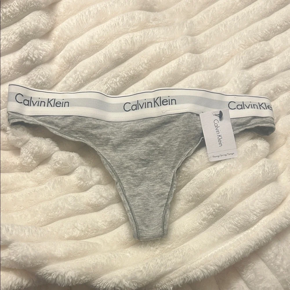 Calvin Klein Light Gray Cotton Thong with Branded Waistband